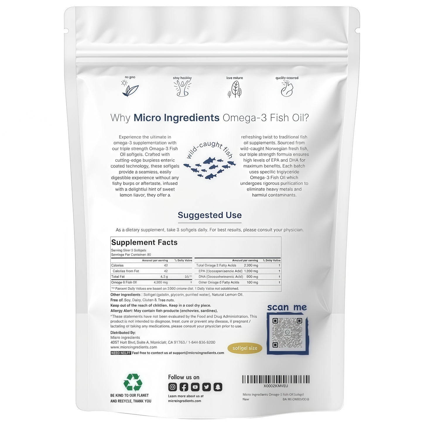Micro Ingredients Triple Strength Omega 3 Fish Oil Supplements 4200mg Per Serving, 240 Softgels – Lemon Flavored – Burpless | EPA 1200mg + DHA 900mg | Deep Sea Fishngth Omega 3 Fish Oil Supplements 4200mg Per Serving