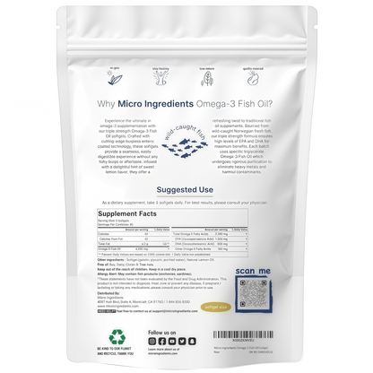 Micro Ingredients Triple Strength Omega 3 Fish Oil Supplements 4200mg Per Serving, 240 Softgels – Lemon Flavored – Burpless | EPA 1200mg + DHA 900mg | Deep Sea Fishngth Omega 3 Fish Oil Supplements 4200mg Per Serving