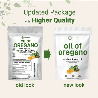 Micro Ingredients Oil of Oregano Softgels, 300 Count | 2 in 1 Formulated with Black Seed Oil, 4X Strength Carvacrol & Thymoquinone | Plant Based, Non-GMO, & Immune Support