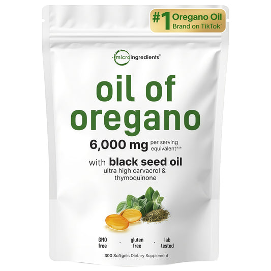 Micro Ingredients Oil of Oregano Softgels, 300 Count | 2 in 1 Formulated with Black Seed Oil, 4X Strength Carvacrol & Thymoquinone | Plant Based, Non-GMO, & Immune Support