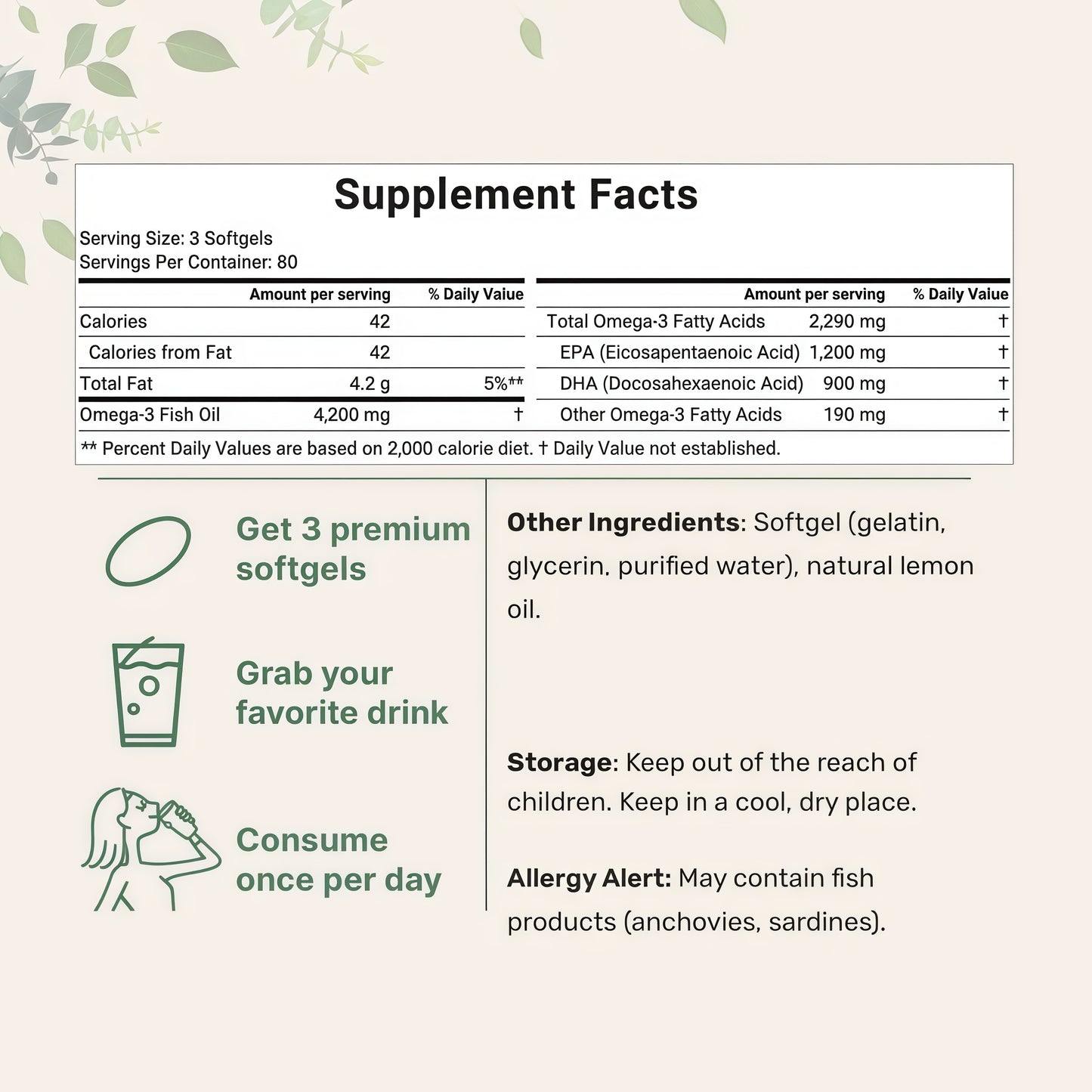 Micro Ingredients Triple Strength Omega 3 Fish Oil Supplements 4200mg Per Serving, 240 Softgels – Lemon Flavored – Burpless | EPA 1200mg + DHA 900mg | Deep Sea Fishngth Omega 3 Fish Oil Supplements 4200mg Per Serving