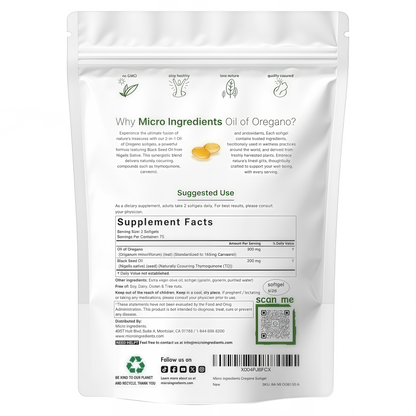 Micro Ingredients Oil of Oregano Softgels, 300 Count | 2 in 1 Formulated with Black Seed Oil, 4X Strength Carvacrol & Thymoquinone | Plant Based, Non-GMO, & Immune Support